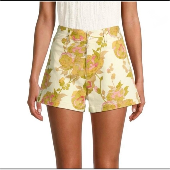 Rebecca Taylor Pants - Rebecca Taylor Yellow Floral High Waist Shorts Size 8 (fits like a 6)